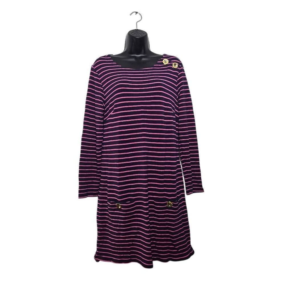 Sail to Sable Dress Size Medium Stripe Pink Blue Long Sleeve